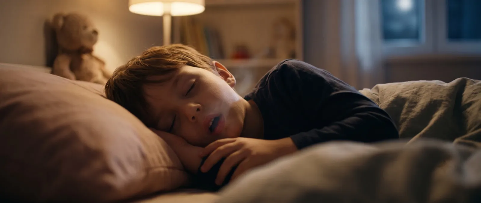 Child sleeping with an open mouth, a possible sign of enlarged adenoids or tonsils